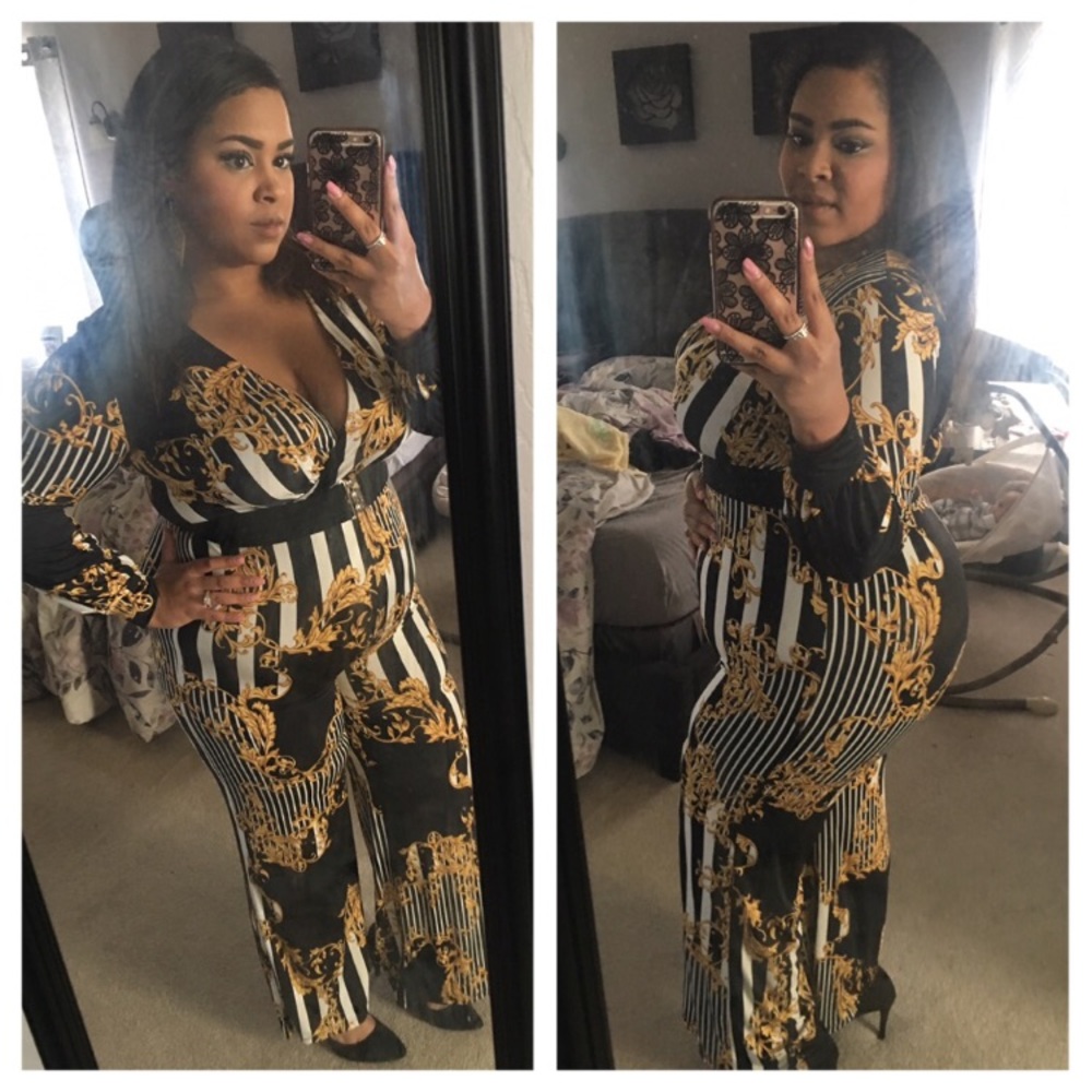 Gold, Black & White Printed Stretchy Jumpsuit
